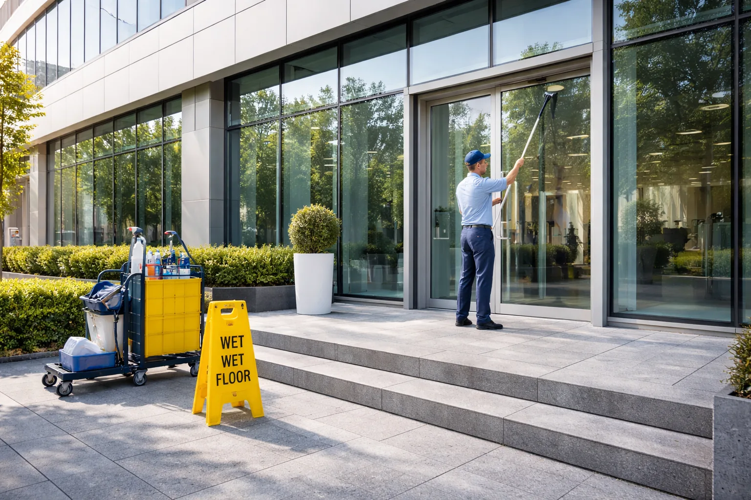 Saubere Fassade eines modernen Bürogebäudes